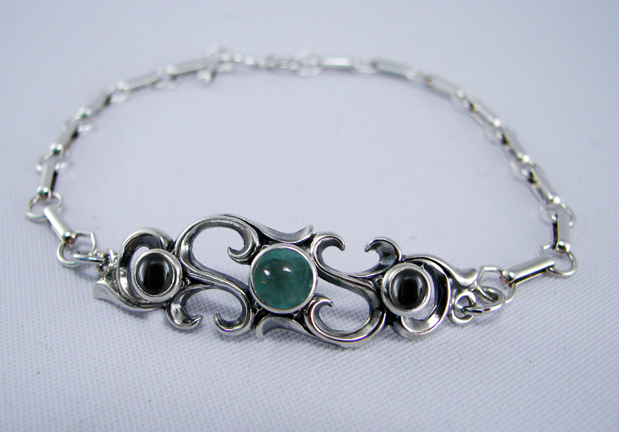 Sterling Silver Filigree Bracelet With Fluorite And Hematite